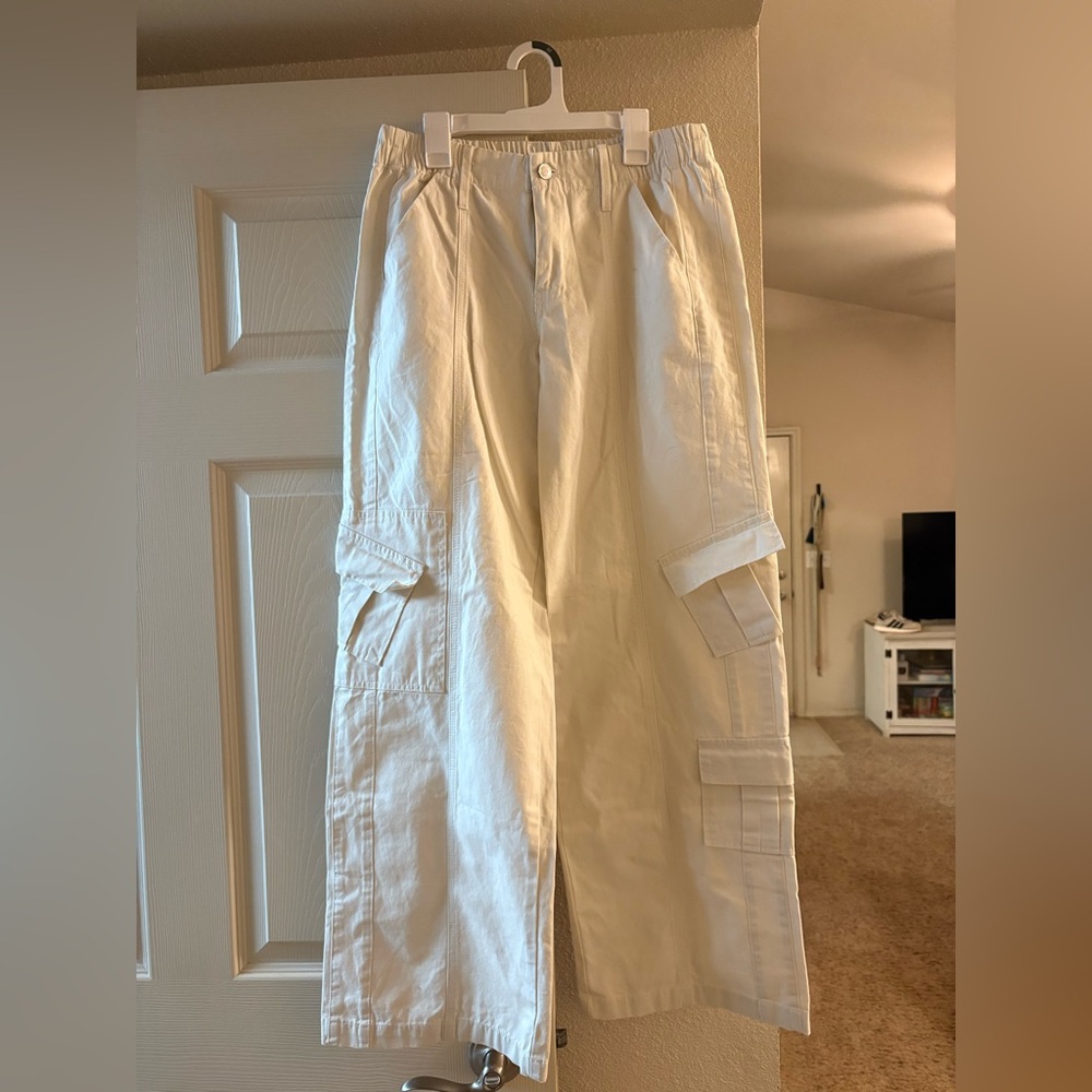 Women's Cream Wide Leg Cargo Pants